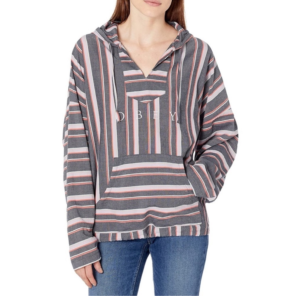 Obey Worlwide Striped Surf Baja Anorak Hoodie Medium